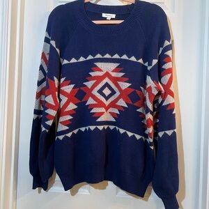 👗Skinnygirl Navy and Red Geometric Sweater size xlarge